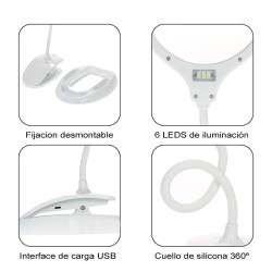 Lupa flexo LED con base y pinza